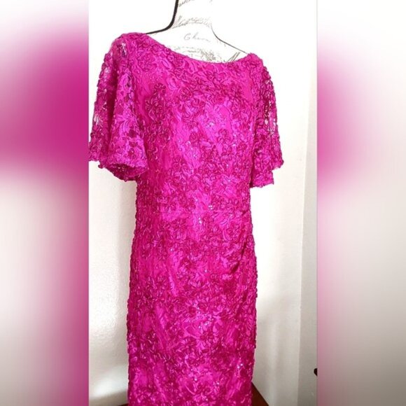 Jessica Howard Magenta/Fuchsia Sequined Soutache Lace Sheath Dress, size 16 - Picture 7 of 16